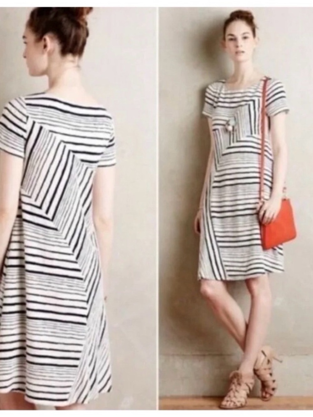 Anthropologie Maeve Striped Short Sleeve Shift Dress S
